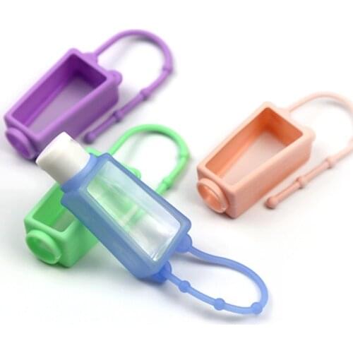 10Pcs Portable Flip Cap Refillable Empty Bottle with Solid Color Silicone Cover Keychain Holder Hand Sanitizer Container