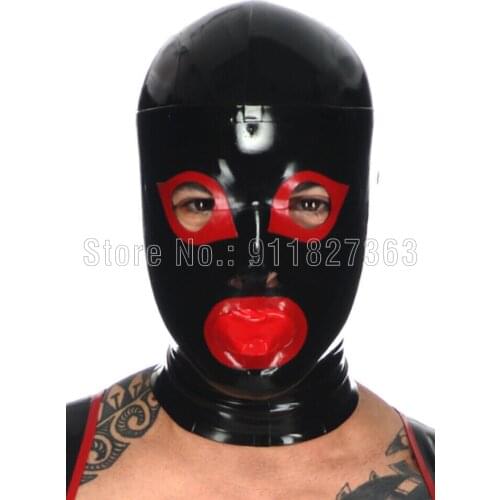 100% Latex Rubber Gummi Full Face Hood Tongue Condom Open Eyes Mask Cool Customized