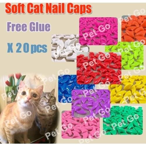 20pcs New FASHION colorful Cat Nail Caps soft cat Claw Soft Paws 20 PCS/lot with free Adhesive Glue Size XS S M LGift for pet