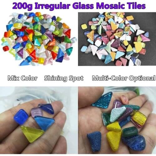 200g Irregular Shape Glass Mosaic Tiles Multi-Color Optiaonal Glitter Square/Rhombus Mosaic Stones DIY Mosaic Materials