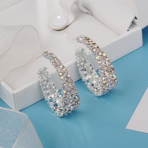 2021 Korean Elegant Shiny Multicolored Rhinestones U Shaped Stud Earrings For Women Elegant Simple Earrings For Party Gifts