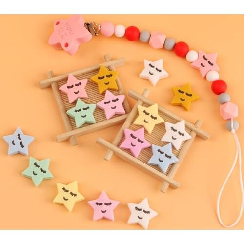 Kovict 50/100pc Star Silicone Beads Food Grade Silicone Teether DIY Pacifier Necklace Accessories Chewable Nursing Baby Toys