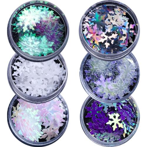 6 Box Winter Christmas Nail Sequins Sets Laser Mixed Snow Flakes DIY Dust Nail Art Glitter Polish Slider Tool 2019 Decoration
