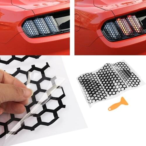 6pcs Honeycomb Type Car Exterior Rear Tail Light Lamp Decorative Decal Stickers + 1pc Scraper For Ford Mustang 2015 2016 2017