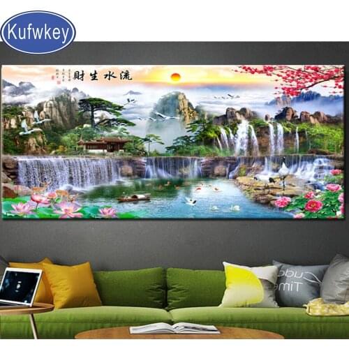 Kufwey DIY Diamond Embroidery,Square Diamond Flowing water scenery Full rhinestone 5D Diamond painting cross stitch,needlework