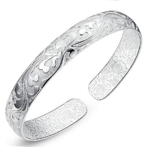 Fast Shipping Hot Sale 925 Sterling Silver Flower Printing Bracelets Bangles Friendship Bangles Newest Style