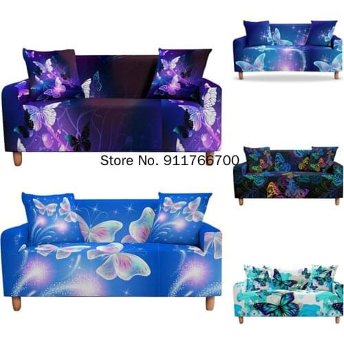 Galaxy Butterfly Sectional Corner Stretch Slipcover Couch Cover Elastic Sofa Cover for Living Room Tramo Funda De Sofa Mariposa