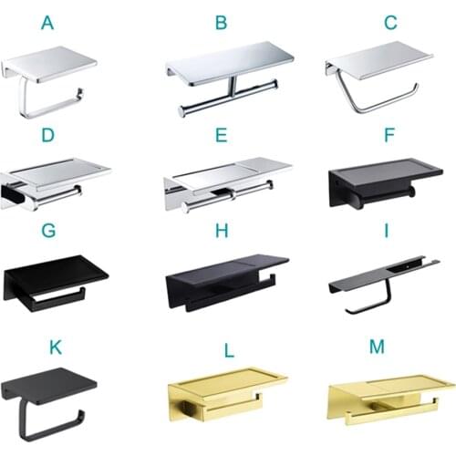 Toilet Roll Tissue Paper Holder with Phone Rack Double Paper Hanger Bathroom WC Accessories Hardware Matt Black Gold Chrome