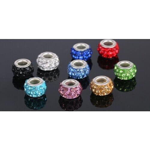 DIY part 5pcs Jewelry Bead Charm European Alloy Bead Full Crystal fit Bracelet Necklace Earring (send out the colors at random)
