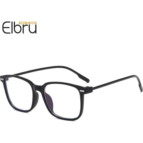 Elbru Square Anti Blue Light Glasses Frame Unisex Ultralight Plain Eyeglasses Transparent Color Frame HD Lens Optical Spectacles