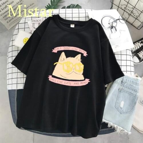 Funny Cats Love Money T-shirt Women Printed Cute Cartoon Tshirt Short Sleeve Tops Graphic Tee Casual Summer Shirts for Women