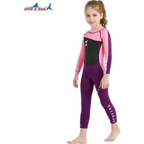 Girls Wetsuits 2.5mm Neoprene Full Suit,Surfing Swimming Suit for Boys Kids, UV Protection Keep Warm Bathing Suit Pink Purple