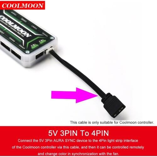Coolmoon 5V 3Pin ARGB Fan Controller Cable to 6Pin/4Pin Only for Coolmoon Adapter Heat Dissipation Cooling Fans Light Strip 1PC