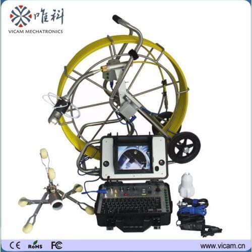 Pan 360 degree Tilt 180 degree rotation sewer camera for sale 150m fiber optic cable endoscope camera with roller skid 3288pt