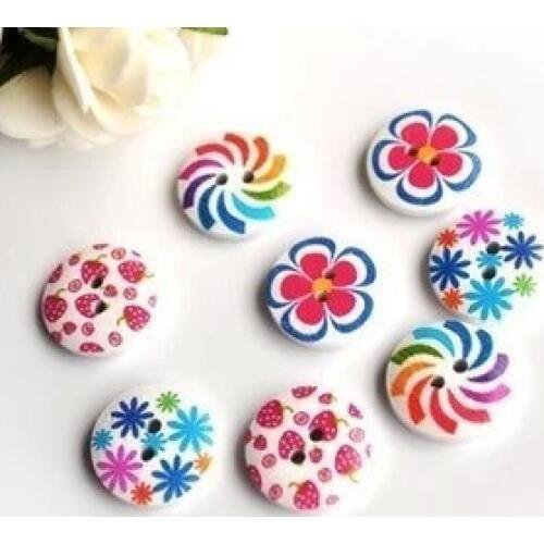 Sewing buttons DIY handmade Round wooden button diameter 15 mm mixed coloured drawing pattern