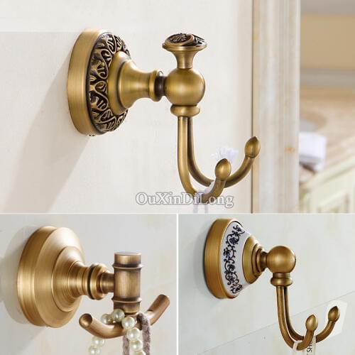 Antique Brass Robe Hooks Bathroom Hooks for Towels in Rails Clothes Hook Luxury Cloth Hangers Bath Hardware Decoration GD08