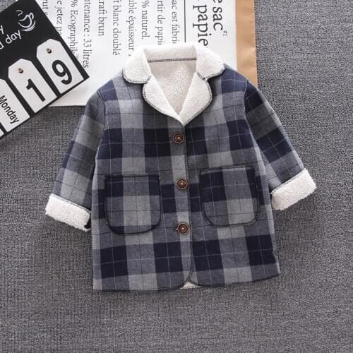 2020 Winter Boy Baby Plus Velvet Lapel Thick Plaid Warm Boy Jackets New Childrens Clothing Winter Clothes For Girls Kids Coat