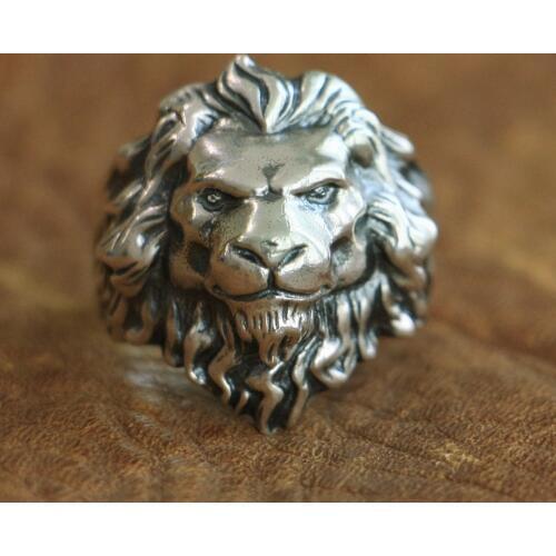 LINSION 925 Sterling Silver King of Lion Ring High Details Mens Biker Punk Ring TA109 US Size 7~15