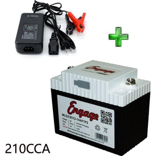 Motorcycle Lithium Battery and charger 12V Engage LiFePO4 Powersports Starting MLQ3 BS12-14AP1P2 210CCA