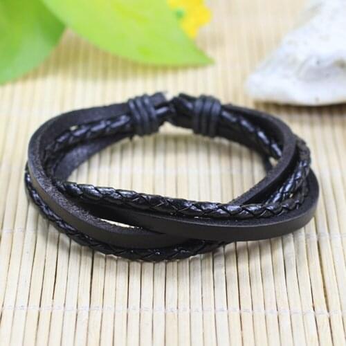 6 pcs/set Wrap Woven New Punk Handmade Men Black Bracelets Male Women Leather Bracelet Men Bangle Wholesale Jewelry Gift DX32