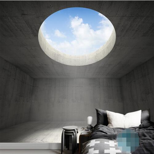 Custom any size wall mural wallpapers Modern fashion Sitting in the well watching the sky Perspective Wall Sticker YBZ093