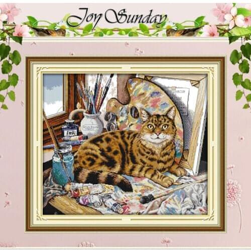 Cat and Oil Painting Counted Cross Stitch 11CT 14CT Cross Stitch Sets Wholesale Animals Cross-stitch Kits Embroidery Needlework