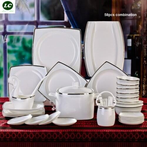 Dinnerware Set Ceramic Bone China 48pcs Luxury Silver Jingdezhen Tableware Avowedly Dishes Set Plates Bowls