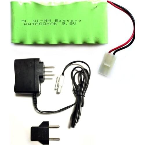 A Set 9.6V 1800mAh 8x AA Rechargeable Ni-MH Battery Pack Tamiya Plug with US EU Plug AC Power Charger for RC Car Remote Toys