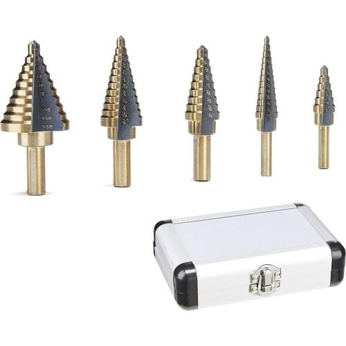 5pcs/Set HSS COBALT MULTIPLE HOLE 50 Sizes STEP DRILL BIT SET With Aluminum Case Arrival