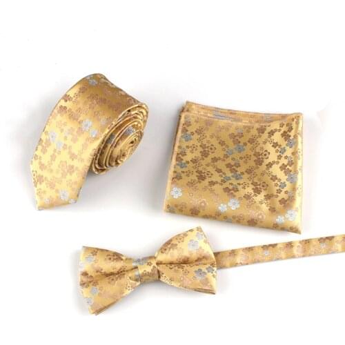 New Arrival 6CM Luxury Floral Neck Tie Set For Women High Quality Bowtie Necktie Handkerchief Wedding Party Dress Gift Box