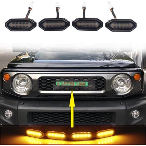 Front Grille Upgrade LED Lamps 4 pcs White Light Yellow Light Rhombus Decorative Lights for Suzuki-Jimny JB64W Sierra JB74W