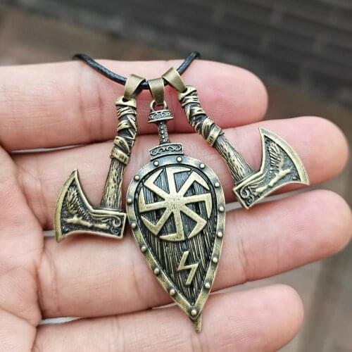 Odin Raven Wolf Axe Viking Jewelry Sword Shield Pendant Amulet Slavic Kolovrat Symbol Talisman Male Necklace Dropshipping