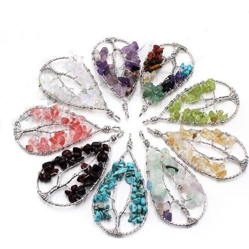 Chip Stone Tree of Life Shape Wire Wrapped Pendant Necklace 100% Handmade DIY Jewelry Mixed Different Stone