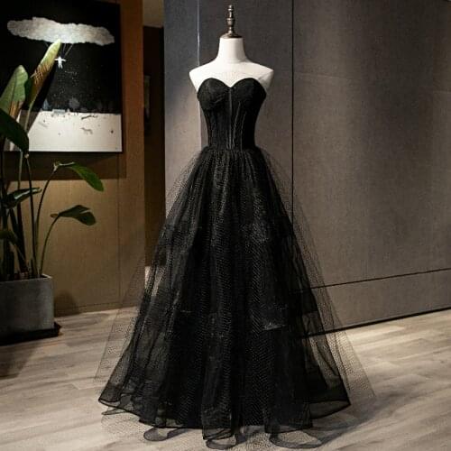 Sexy Black Evening Dresses Top Quality Tulle Prom Gowns