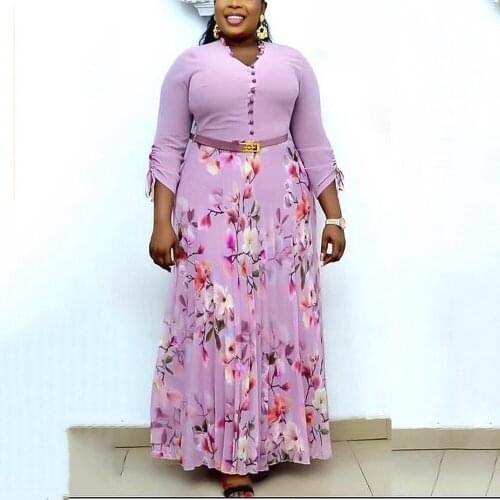 African Ladies Long Dress Temperament Commuter High Waisted Button Floral Print Floor Length Elegant Evening Night Party Dresses