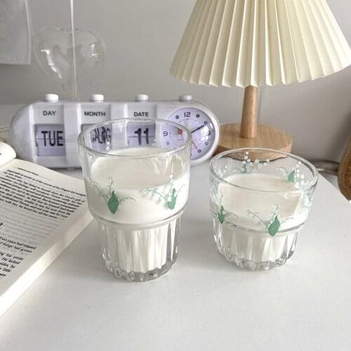 Nordic Transparent Bell Orchid Vintage Drinking Glasses Heat-resistant Milk Coffee Juice Tea Cup Wedding Glass Cup