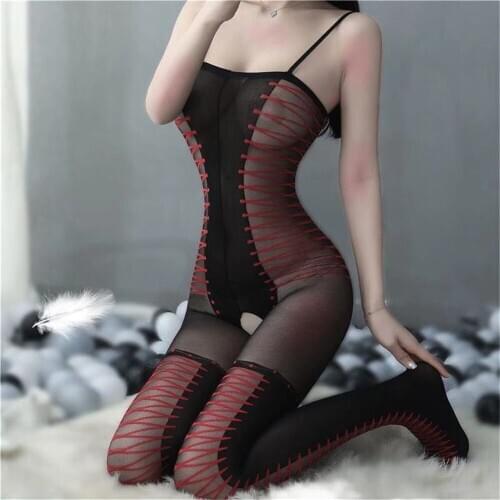 Sexy Lingerie Womens Transparent Silk Garter Stocking Erotica Bandage Suspender Underwear Cosplay Bodysuit Jumpsuit For Female