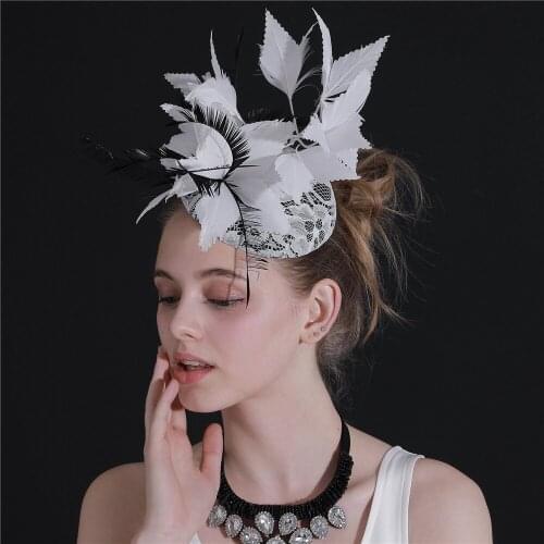 Fancy Feathers Chapeau Wedding Hats Accessory Fascinatos Party Women Hair Clips Elegant Ladies Bridal Lace Bases Feathers Fedora