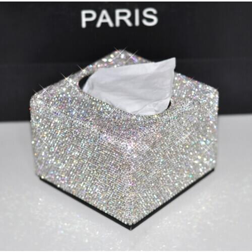Rhinestone Tissue Box Paper Rack Office Table Accessories Facial Case Holder Napkin Tray for Home Hotel Car Desk Decor Box