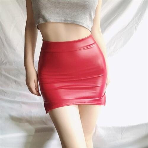 Sexy High Waist Pencil Skirt Oil Faux Latex PU Leather Skirts Package Hip Jupe Korean Gonna Tight Micro Mini Faldas Saias Cortas