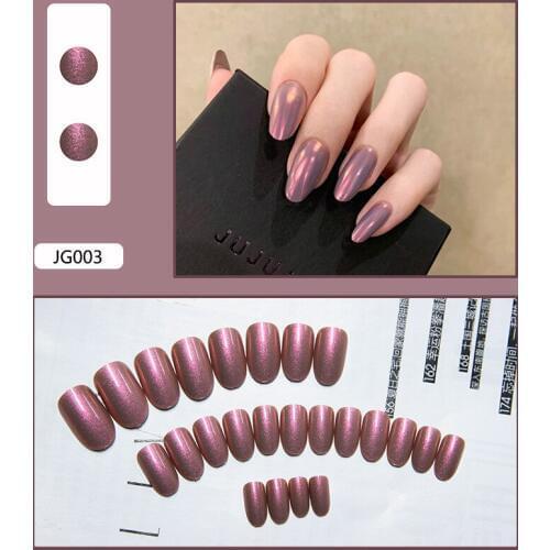 Pearl Shine Red French False Nails Artificial Fake Nail Press on Full Cover Nails Tips Nude Jelly Short Round Head with Glue