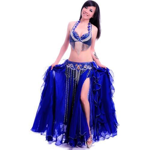 Women Belly Dance Costume Professional Performance Bellydance Outfit Bras Belt Skirt Set Oriental Beads Costumes Dancewear