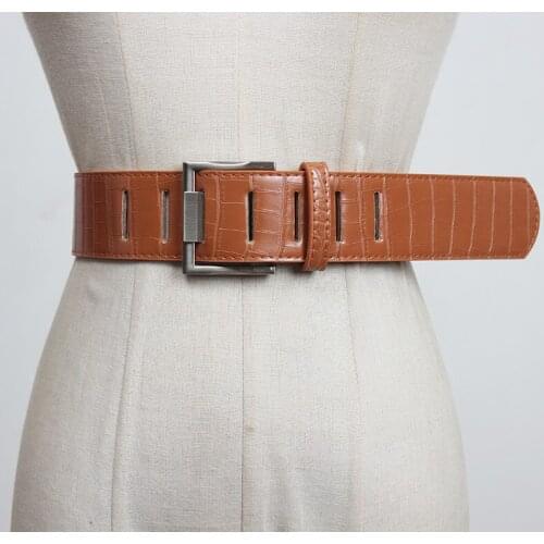 Womens runway fashion crocodile grain pu leather Cummerbunds female Dress Corsets Waistband Belts decoration wide belt R3274