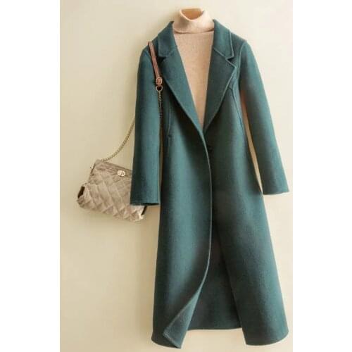 Women Autumn Winter Coat New Double-Sided Cashmere Coat Mid-Length Wool Jacket Female Windbreaker Black Pocket Outerwear
