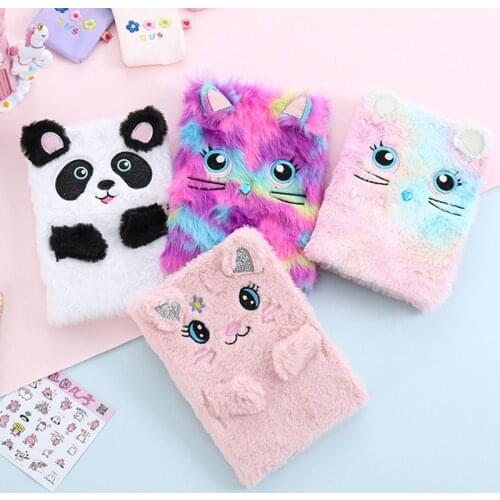 1Pc Cartoon Plush Notebook Cute Rabbit Ears Folding Notepad Girl Portable Travel Diary Kawaii Student Stationery