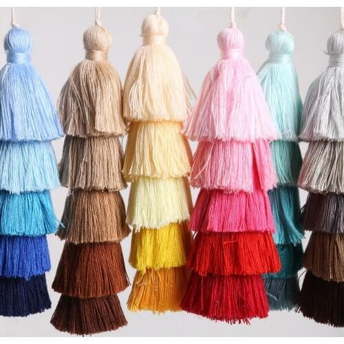 1Pc Mixed Color 5 Layer Tassel Cotton Silk Tassels Charm Pendant For Jewelry Making DIY Earring Findings