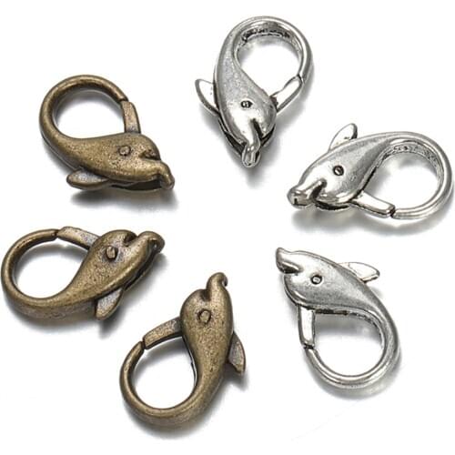 10pcs Antique Silver Dolphin Lobster Clasp Hooks For Necklace Bracelet Chain DIY Jewelry Making Accessory Components 18*12mm