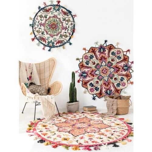 100% Wool Hand Made Tassel Round Carpet Living Room Bohemian Thick Bedroom Carpet Home Morocco Tapestry Carpet Decorative