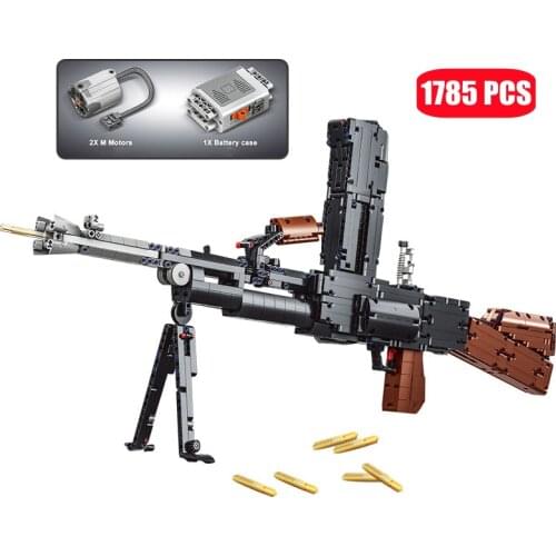 1785PCS Electric Continuous Firing Machine Gun Assemblage Building Block MOC Bren MK Model Guns Creator Bricks Toy For Boy Gifts