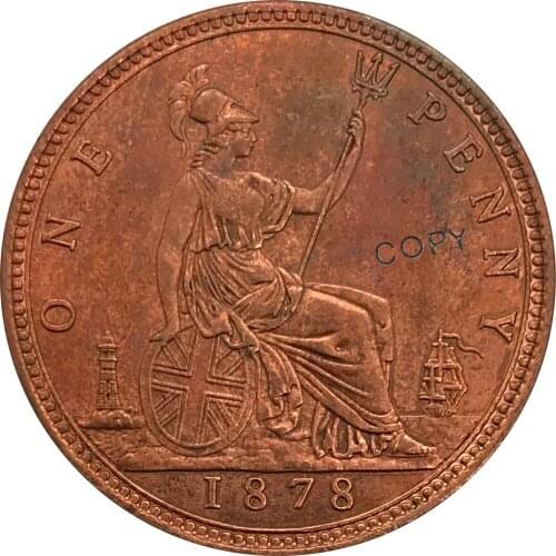 1878 United Kingdom 1 One Penny Victoria 2nd portrait Red Copper collectibles Copy Coin